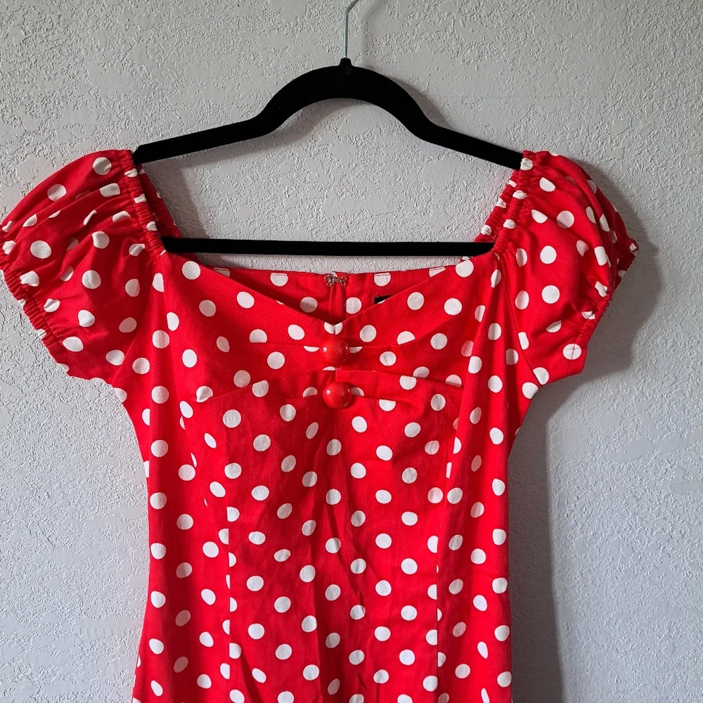 Collectif London Red Polka Dot Dress - Picture 2 of 7
